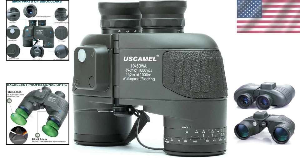 10X50 Waterproof Marine Binoculars with Rangefinder Compass for Adventurers - Image 2 of 4