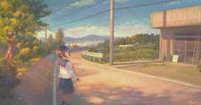 Landscape anime girls school uniform sky clouds moescape Custom Gaming Mat Desk