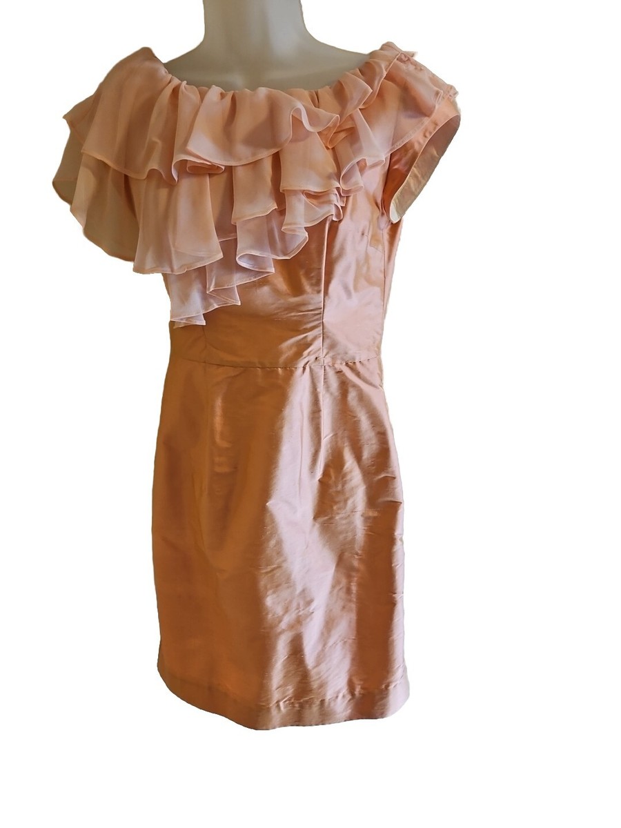 Vtg 90s Irridescent Peach Gold Dress Ruffle Neckline Fully Lined Fitted  Stunning | eBay