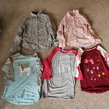 Lot Of 5 Long Sleeve Shirts Girls Large 10-12 Cat & Jack Fall Winter Camping