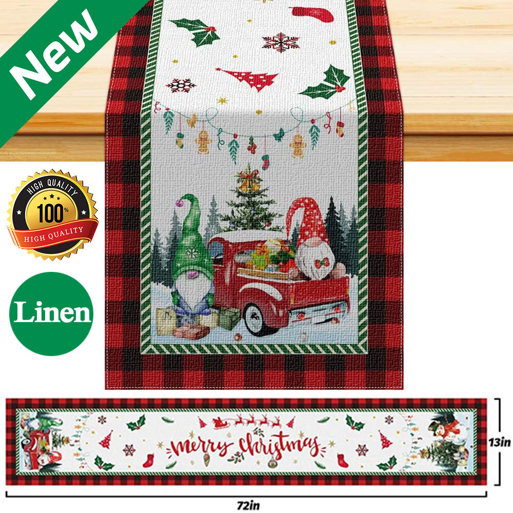Red Plaid Christmas Table Runner Merry Christmas Snowman Table Decor
