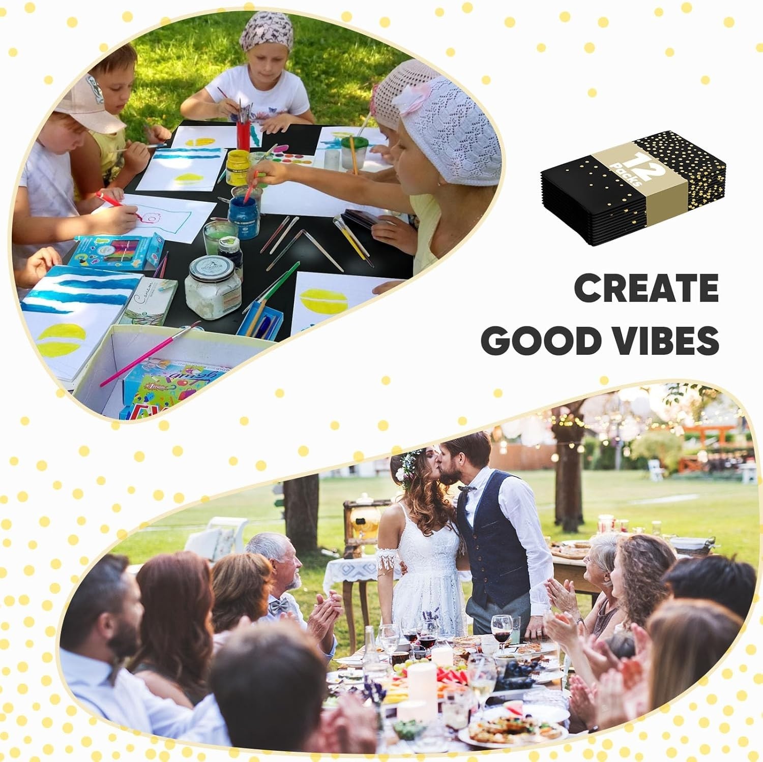 12 Pack Plastic Table Cloth Disposable, 54&rdquo;x108&rdquo; Black and Gold Table Cloths for