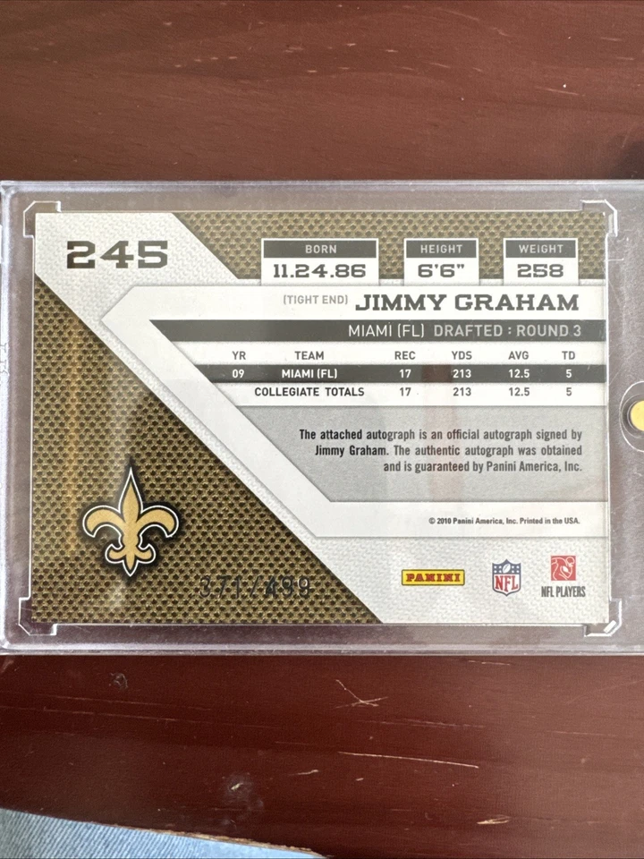 2010 Panini Threads - Jimmy Graham #245 Silver Signatures /499 (AU, RC) - Image 4 of 4
