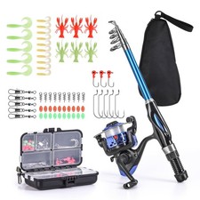 Leo Kids Youth Telescopic Fishing Rod Reel Combo 130CM with Full Kits Carry Bag