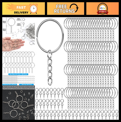 600Pcs Keychain Rings 25mm, Key Jumps, Chain & 200 Screw Eye Pins for Crafts