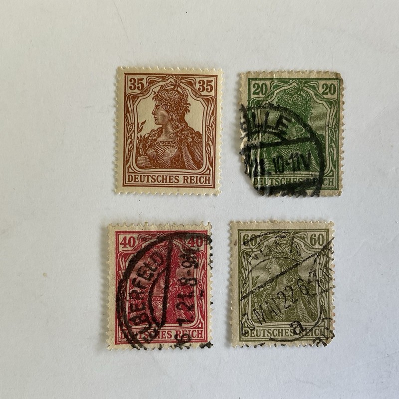 4 Germany stamps~1919-1920~Germania~#101~35pf~mint+#121~20pf+#124~40pf+#126~60pf