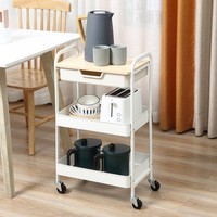 Homcom Rollwagen Mit 3 Ebenen Servierwagen Mit Griff Ablage Schublade 2 Regalen