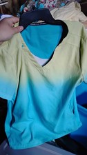 Large Koi Designs Scrub gradient Blue Green Top Nursing