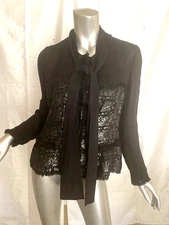 Womans Escada Eshah Black Longsleeve Silk Top with Sequins 40 MSRP $1295