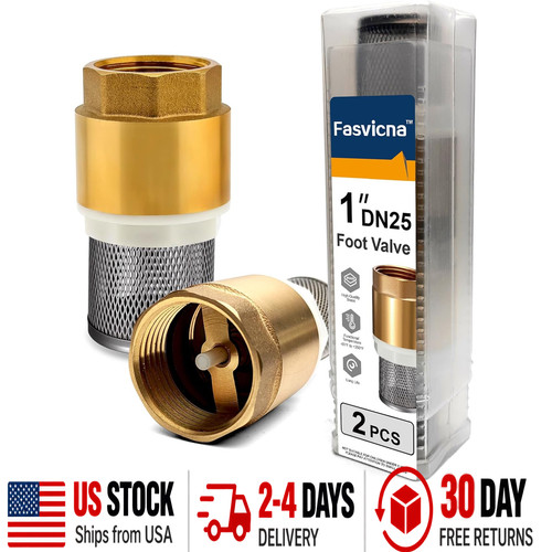 2 Pack 1 Inch Brass Foot Valve with Strainer Check Valve for Water Pumps Well