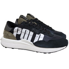 POLO Ralph Lauren Men Train 89 Polo Logo Sneaker Size US 7 Black Olive Leather