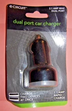 NEW!! E-Circuit Dual Port Car Charger 2.1 Amp Rapid Charge Black, FREE SHIPPING!