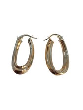 14k Yellow Gold Lightly Textured Double Oval Hoop Earrings 23145