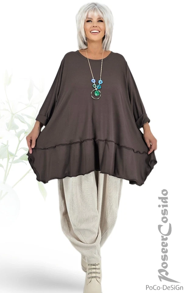LAGENLOOK Tunika Long-Shirt schoko braun 44 46 48 50 52 54 56 58 XL XXL XXXL - Bild 2 von 4