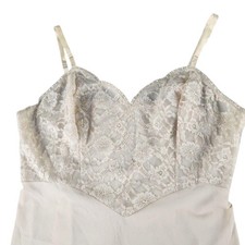 Vintage Vanity Fair Slip Dress Womens 38 Beige Nylon Floral Lace Trim Made USA