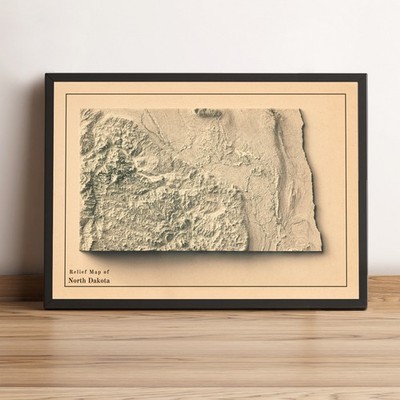 North Dakota Map, North Dakota 2D Relief Map - 2D Flat Print