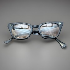 Vintage 1960's Bausch  Lomb Safety Glasses Horn Rimmed B L Safety Glasses 5 3/4