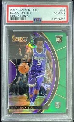2017 Select Green De'Aaron Fox RC Rookie Double Jersey Number 5/5 PSA 10