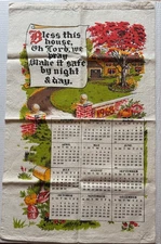 Vintage 1968 Calendar Kitchen Tea Towel Linen Home Prayer Theme w/ Fall Foliage