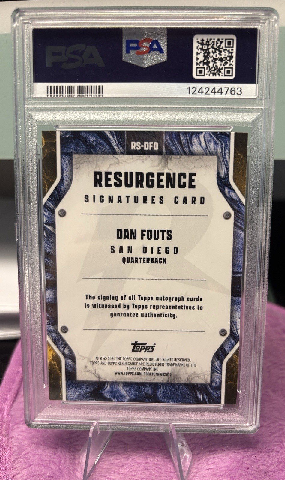 2024 Topps Resurgence Dan Fouts Signature Lime Green Power Surge /15 PSA 10 Auto view 2