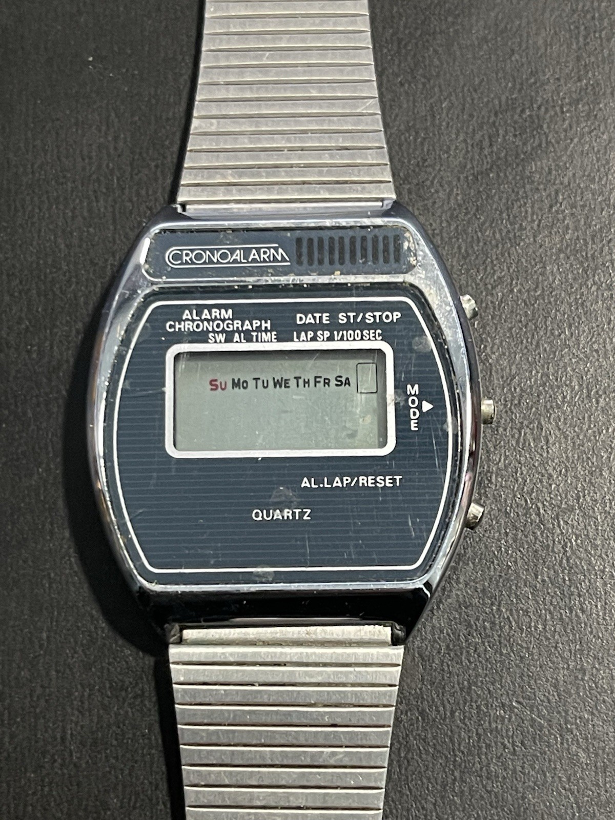 Vintage Cronoalarm Digital Watch Stainless Steel Band 34mm Mens