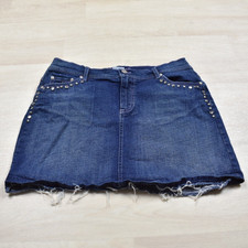 Y2K Deb Denim Jean Skirt Stretch Micro Mini Skirt Embellished Flap Pocket 14 VTG