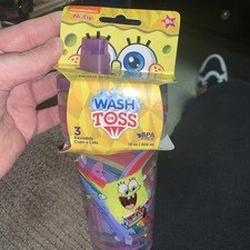 Nuby Nickelodeon Sippy Cups SpongeBob Wash or Toss Reusable 10oz 9m 3pk