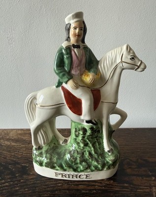 Staffordshire Flat Back - handbemalte Prinz zu Pferd Figur 