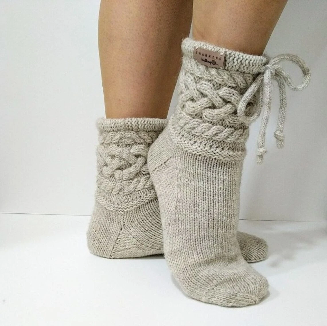 Beige wool socks Hand knitted socks Handmade socks Wool socks Hand knit socks
