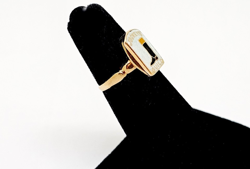 RARE VINTAGE ENAMELED 10K GOLD 'JOCKEYS GUILD' MEMBERS' RING,SZ. 4 1/2 ...