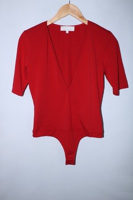 Fleur du Mal Women's Large Red Short Sleeve Bodysuit with Shoulder Pads