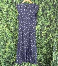 Simply Vera Wang Womens Small Floral Midi Dress Blue Button Front Pockets