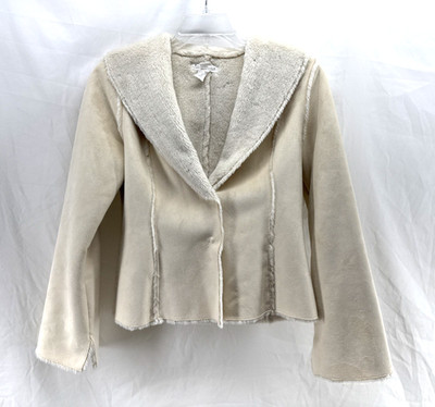 White House Black Market Faux Fur Shearling Ivory Jacket Womens Small PRISTINE