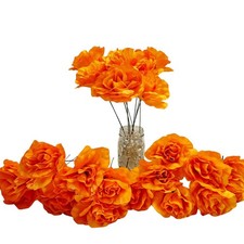 Orange Artificial Roses 3in Fluffy Silk Flowers Stems Wedding Craft Lot of 22