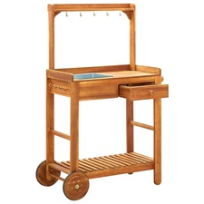 Kitchen Cart Kitchen Island on Wheels Utility Cart Solid Acacia Wood vidaXL