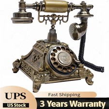 Antique Vintage Handset Old Telephone European Style Rotary Dial Phone Gold New~