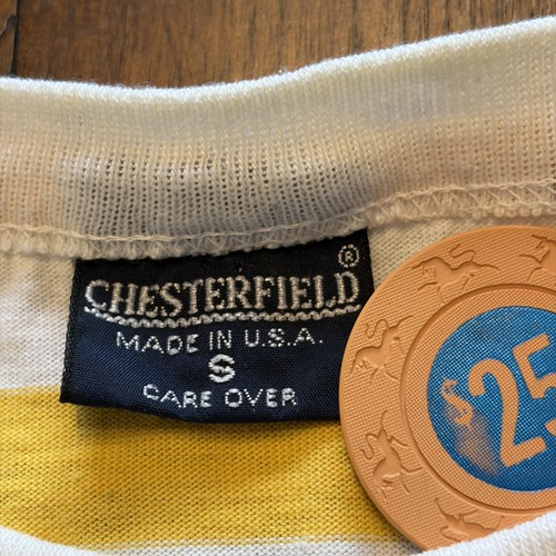 Chesterfield Shirt Mens Small Yellow White Stripe Pocket Crewneck Tee USA - Picture 8 of 11
