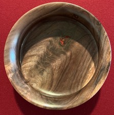Vintage Hand Turned Black Walnut Wood Bowl 6 In Red Laquer Added For Impact