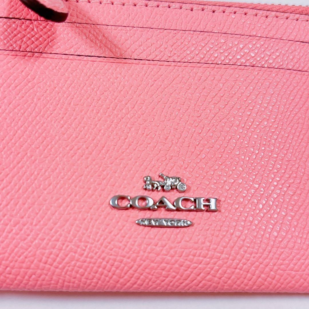 COACH cross grain leather skinny ID case coin case with key ring