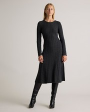 Quince Women Mongolian Cashmere Wide-Rib Midi Dress Heather Charcoal XS