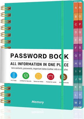 Spiral Password Book with Alphabetical Tabs - 5.8'' X 8.2'' Small Password Keeper