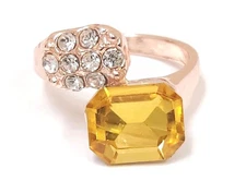 14K ROSE GOLD PLATED SIMULATED YELLOW SAPPHIRE RHINESTONE COCKTAIL RING SZ 5.75