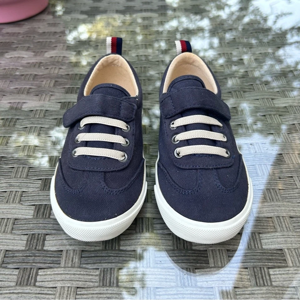Old Navy Canvas Navy Blue Sneaker Red/White Stripe Kids Size 10 - Image 4 of 4