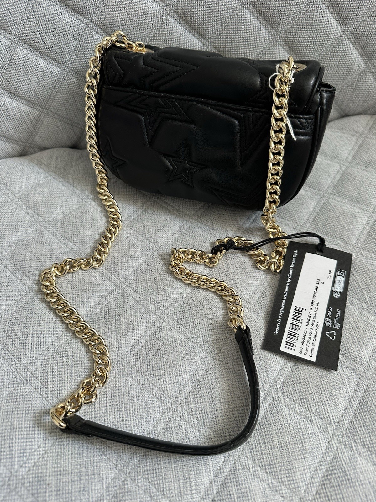 NWT Versace Jeans Couture crossbody Bag black Stars Quilted Charms Gold Chain thumbnail 6