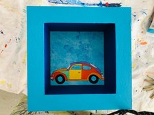 Bild VW Käfer Harlekin in tiefem Rahmen türkis blau Acryl  , f. Autoschlüssel?