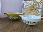 PYREX 443&444 Mixing BOWL ~ 4 qt ~ Spring Blossom Green / Crazy Daisy ~ Vintage