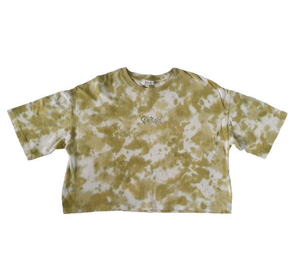 Sportsgirl Chopped Graphic T-Shirt Tee Green White Tie Dye Logo Size XS