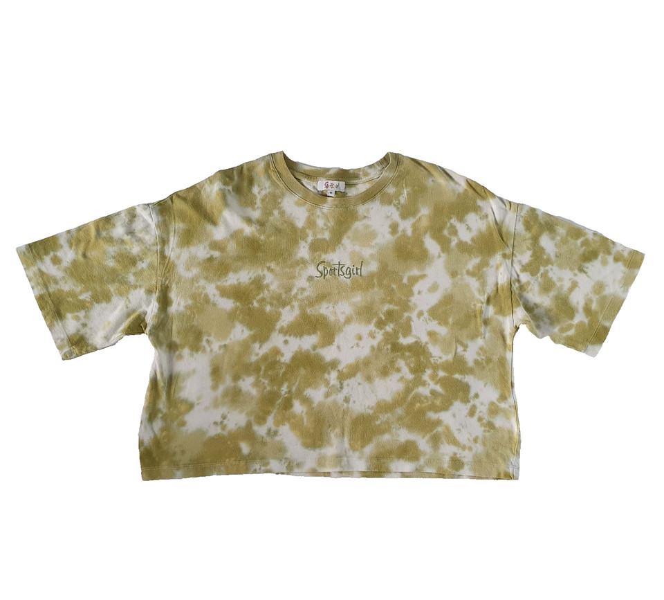 Sportsgirl Chopped Graphic T-Shirt Tee Green White Tie Dye Logo Size XS