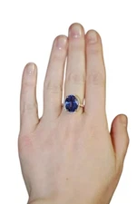 NATURAL BLUE SAPPHIRE & CZ SEPTEMBER BIRTHSTONE 925 SOLID SILVER CHRISTMAS RING