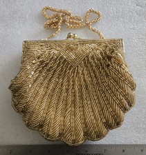 Vintage La Regale Hand Beaded Gold Shell Purse/Evening Bag/Clutch